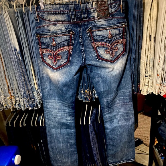 Rare! Rock Revival “FEENEY” Alt.Straight faux flap pockets w/ crystals 32x33 - Picture 3 of 8